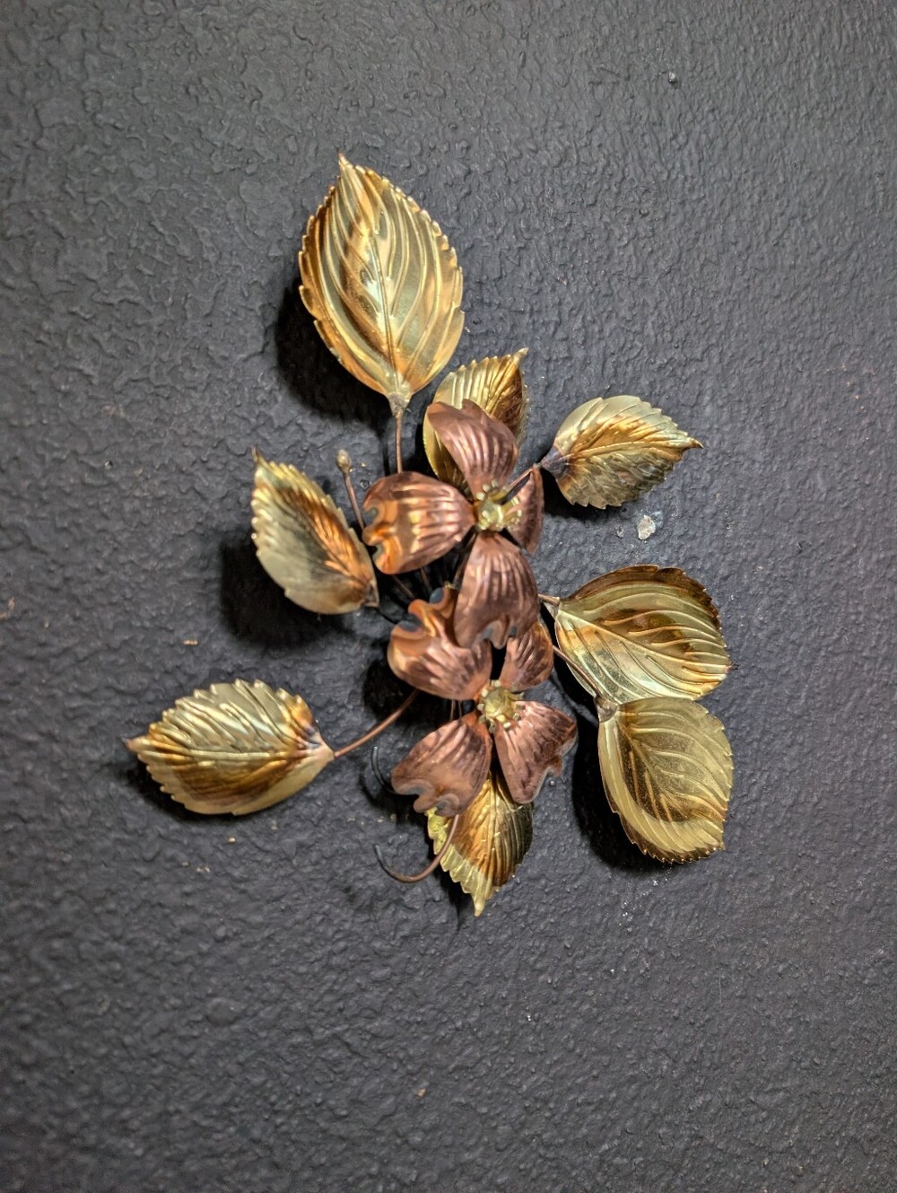 Vintage Brass & Copper Leaves Flower Metal Art Mid Century Wall Decor